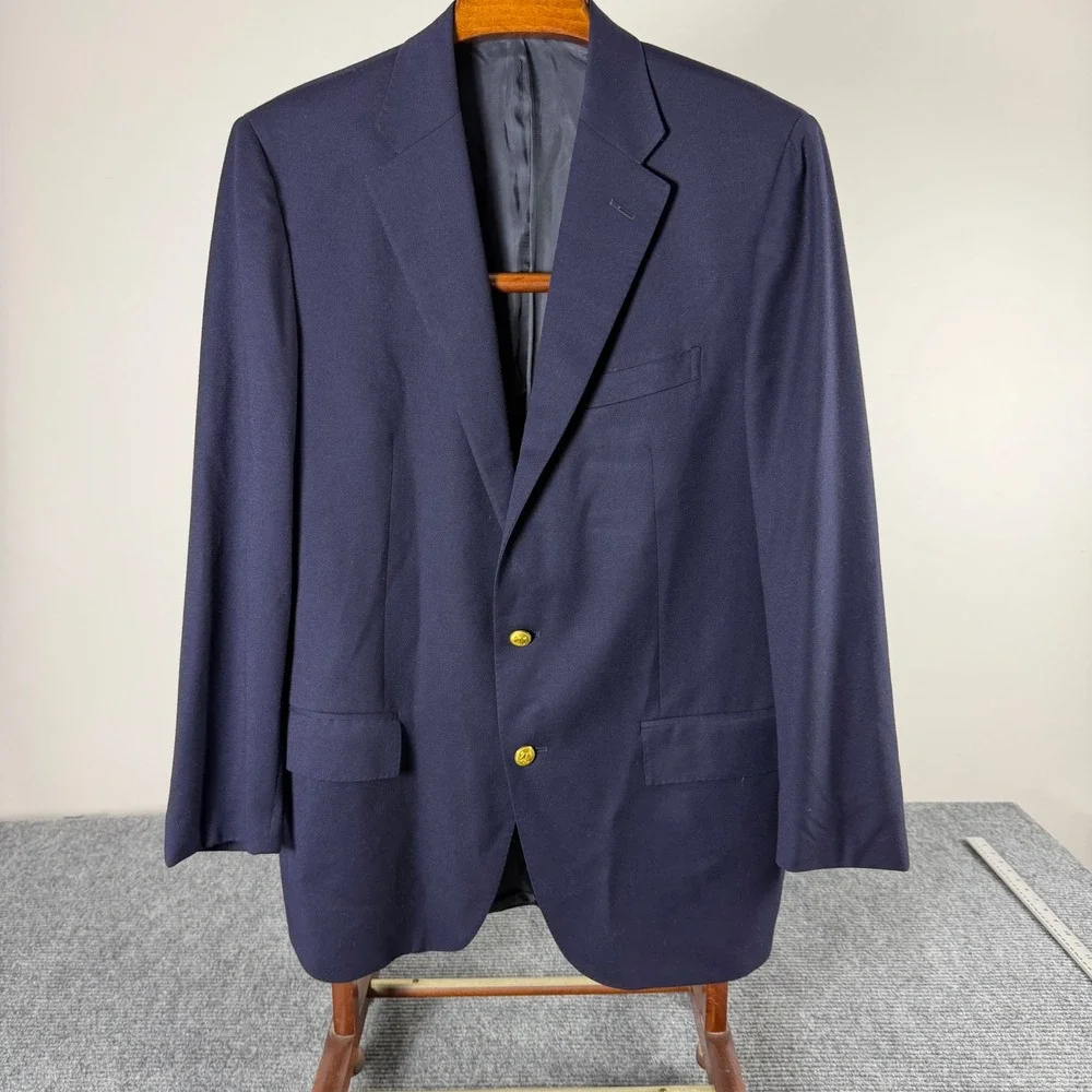 Polo Ralph Lauren Mens Navy Blue Virgin Wool Blazer Sport Coat Made in Italy 44L